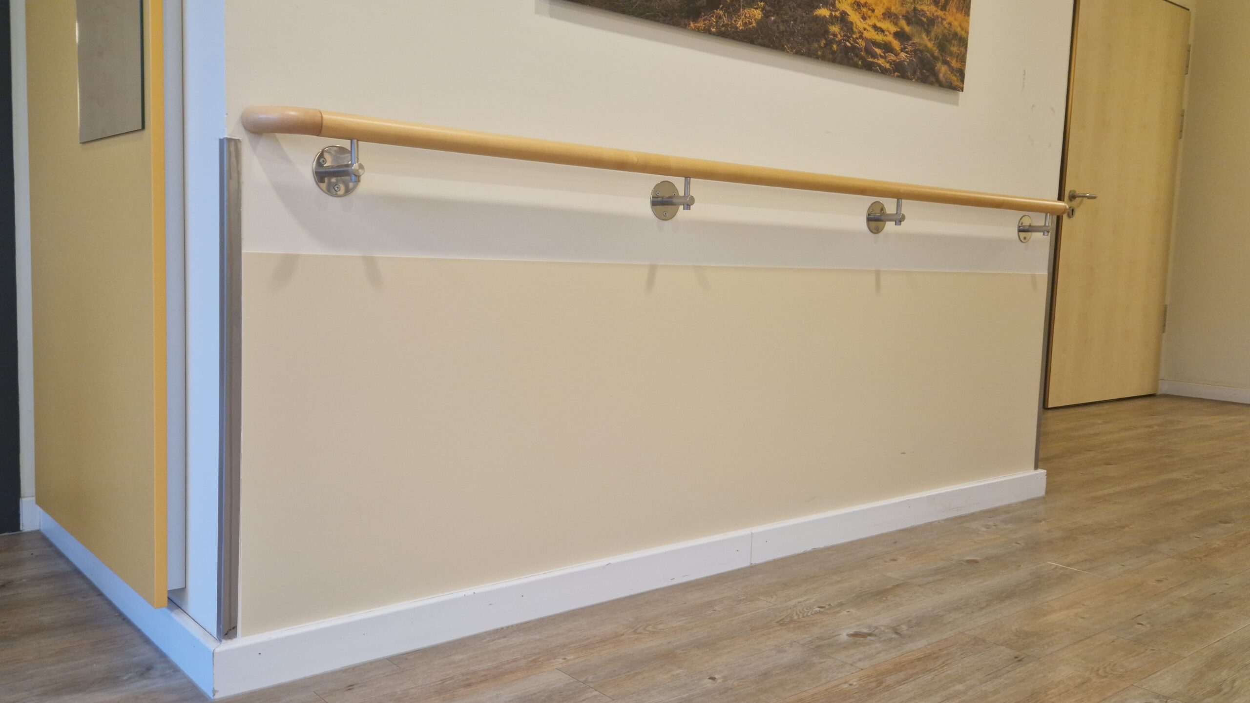 Wandschutzplatte von Nierolen. Handläufe und CNS-Eckschutz.